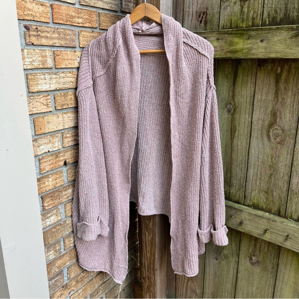 Free People Mauve Open-Front Very Oversized Cardigan